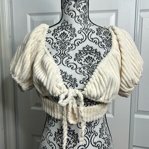 Le Lis Cream Crop Top Ties Off Shoulder M